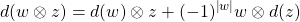 \[d(w\ox z) = d(w)\ox z +(-1)^{\ab{w}} w \ox d(z) \]