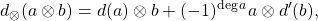 \begin{equation*}  d_\ox(a\ox b)=d(a)\ox b + (-1)^{\deg a} a \ox d'(b), \end{equation*}